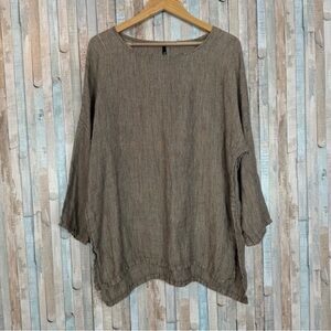 Babette SF 100% Linen Gauze Split Hem Shirt Blouse Tunic Top Lagenlook Artsy L